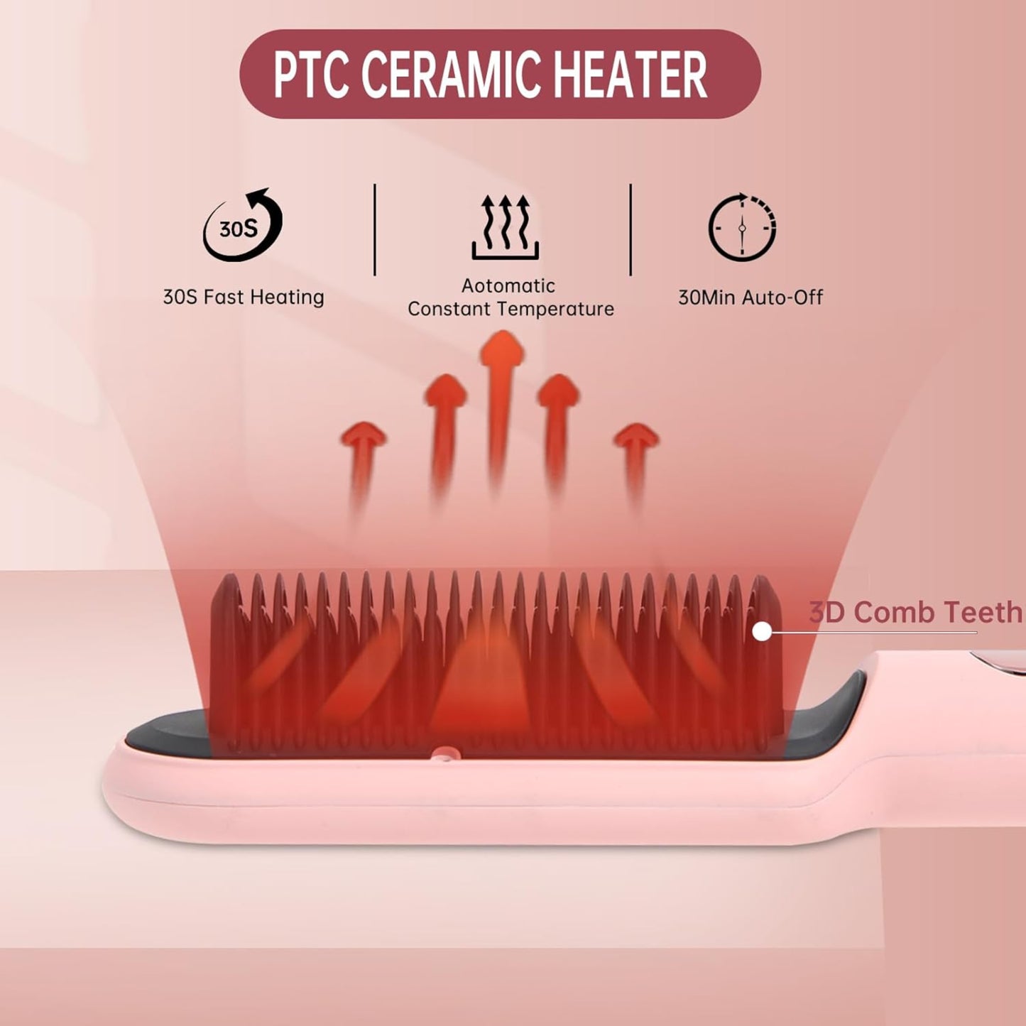 Hair Straightener Brush with 9 Temperature Settings, Fast Heating Hair Straightening Comb with LED Display
