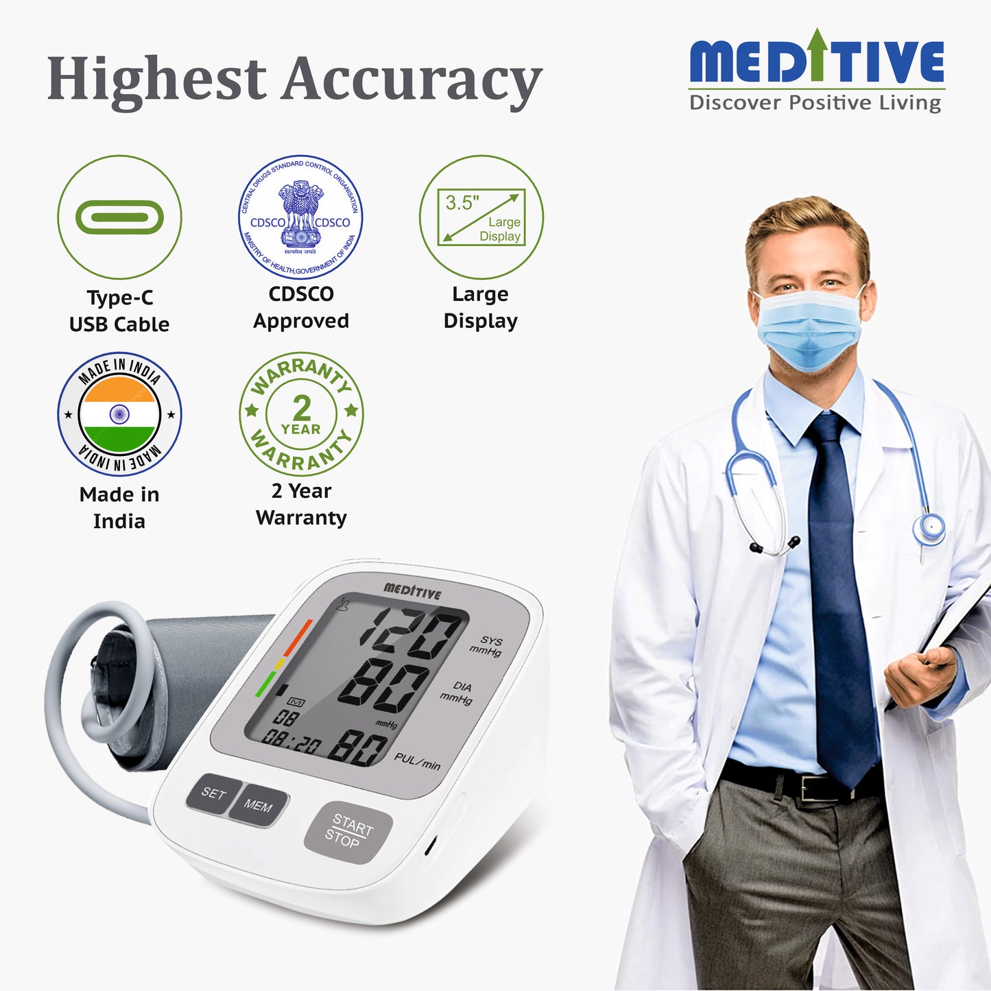 MEDITIVE Fully Automatic Arm-type Digital with Orange Backlight Display Blood