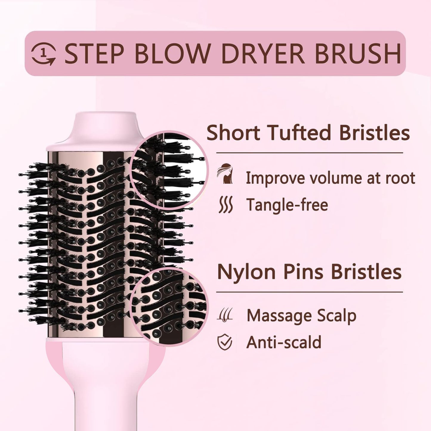 Hot Air Brush for Hair Styling with Ceramic Tourmaline Coated,1200 Watts Hair Volumizer Brush With 3 Heat & 2 Speed Settings, Ionic Technology, Overheat Protection, Lightweight Design