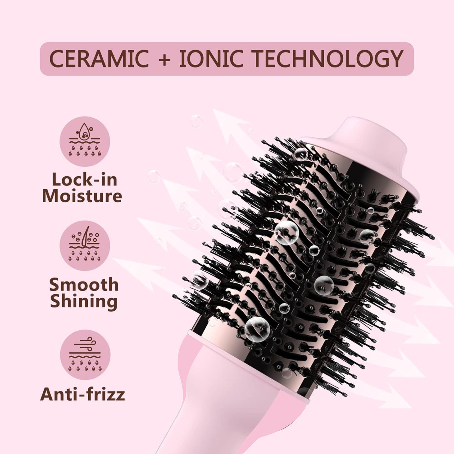 Hot Air Brush for Hair Styling with Ceramic Tourmaline Coated,1200 Watts Hair Volumizer Brush With 3 Heat & 2 Speed Settings, Ionic Technology, Overheat Protection, Lightweight Design