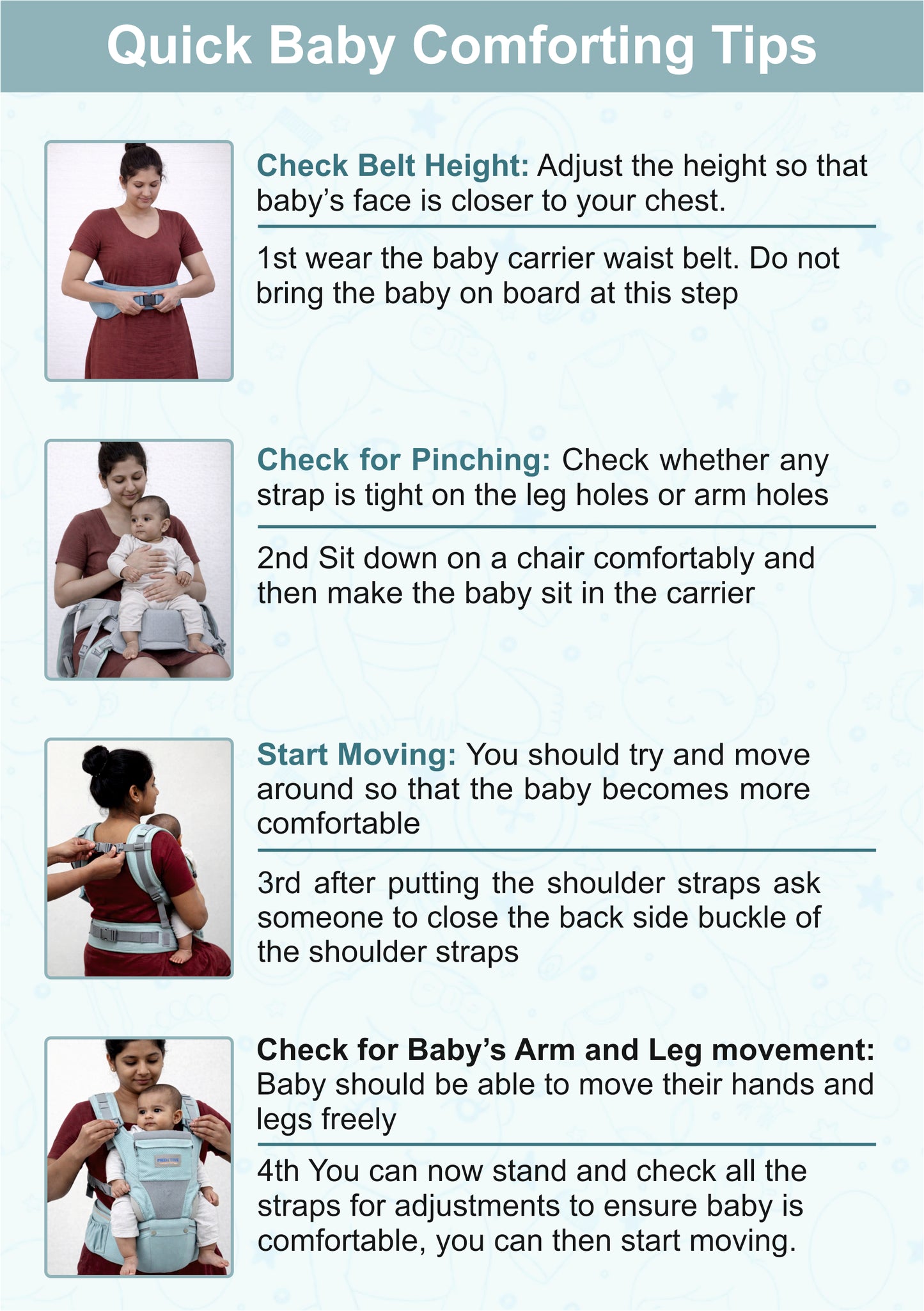 MEDITIVE 2 in 1 Cotton Baby Carrier with Detachable Hip Seat, Ergonomically Made