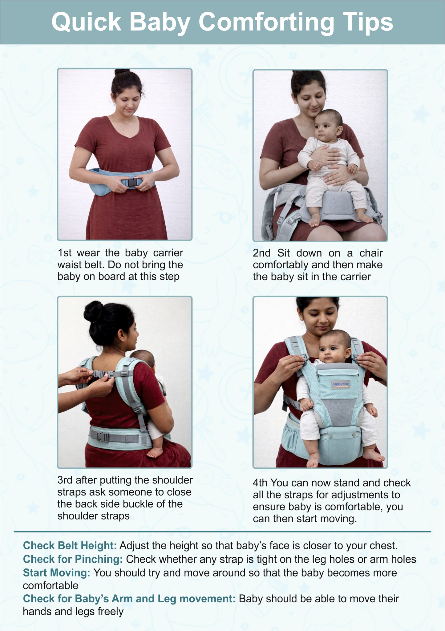 MEDITIVE Baby Carrier with Detachable Hip Seat (2 in 1),Ergonomically Designed