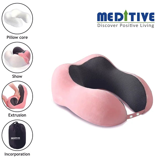 Memory Foam Neck Pillow for Travel (Pink, Pack of 1)