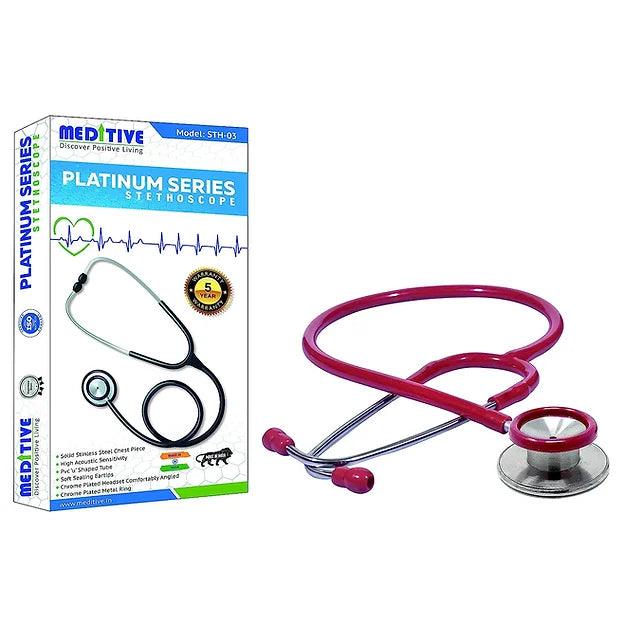 MEDITIVE SS Stainless Steel Acoustic Stethoscope (Red Colour)
