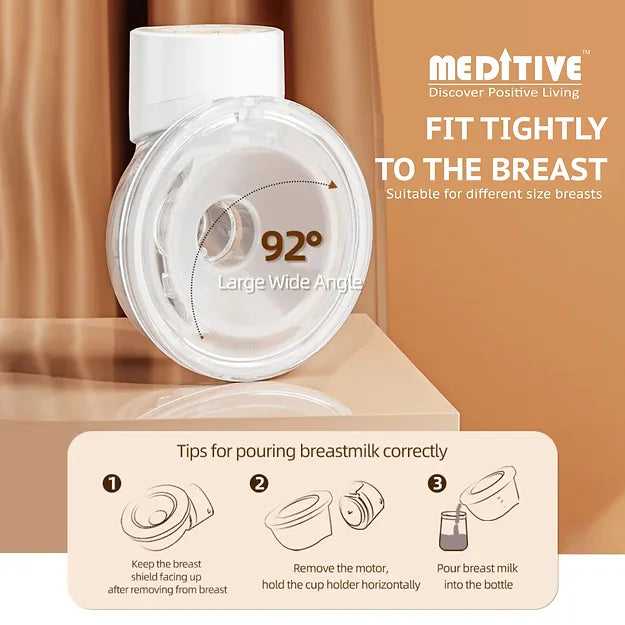 MEDITIVE Wearable Breast Pump Wireless Pump with Comfortable 3 Modes & 9 Levels