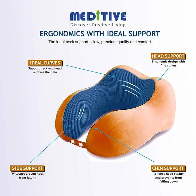 MEDITIVE Memory Foam Neck Pillow for Travel (Brown, pack of 1)
