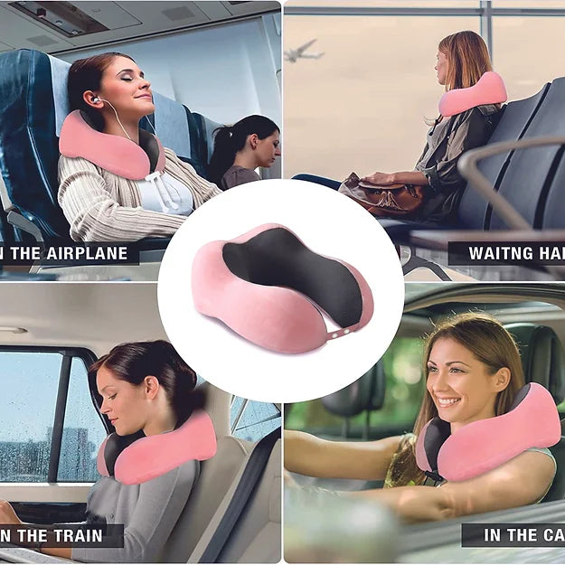 Memory Foam Neck Pillow for Travel (Pink, Pack of 1)