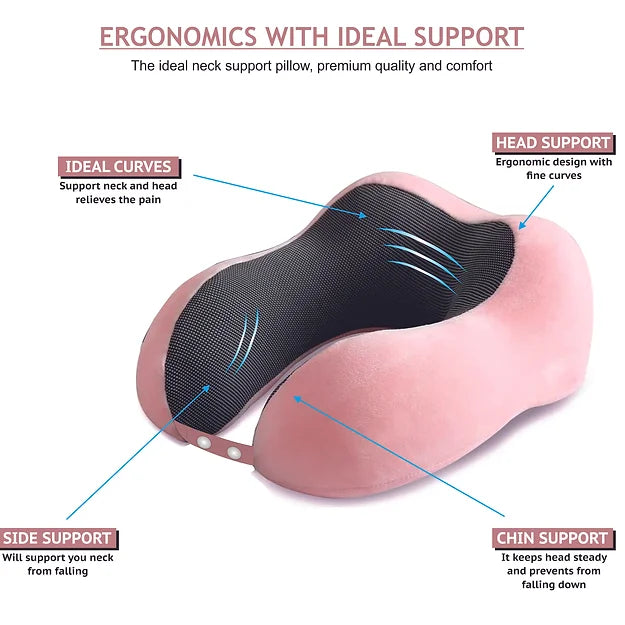 Memory Foam Neck Pillow for Travel (Pink, Pack of 1)