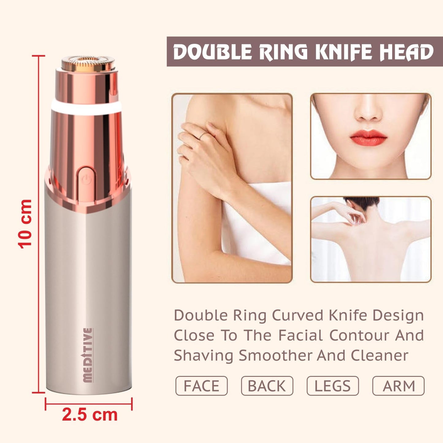 MEDITIVE 2-in-1 Facial Hair Remover & Eyebrow Trimmer | Ring Light | Type-C Rechargeable