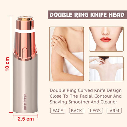 MEDITIVE 2-in-1 Facial Hair Remover & Eyebrow Trimmer | Ring Light | Type-C Rechargeable