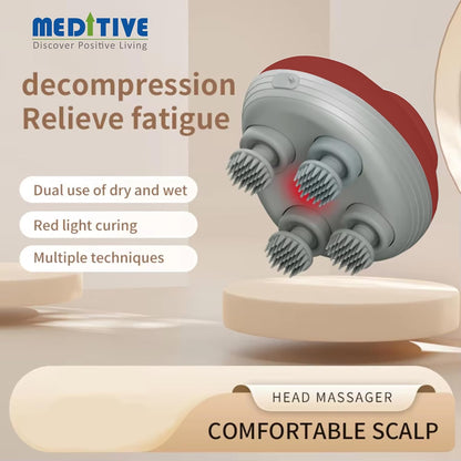 MEDITIVE Electric Scalp Massager | 3-Speed, 4 Detachable Heads | Waterproof Cordless Rechargeable