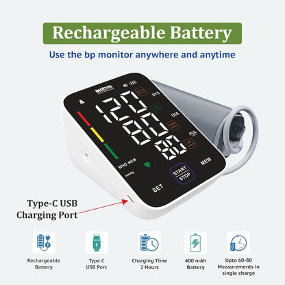 MEDITIVE Digital Blood Pressure Monitor with Rechargeable Battery and Type-C Charging USB Port