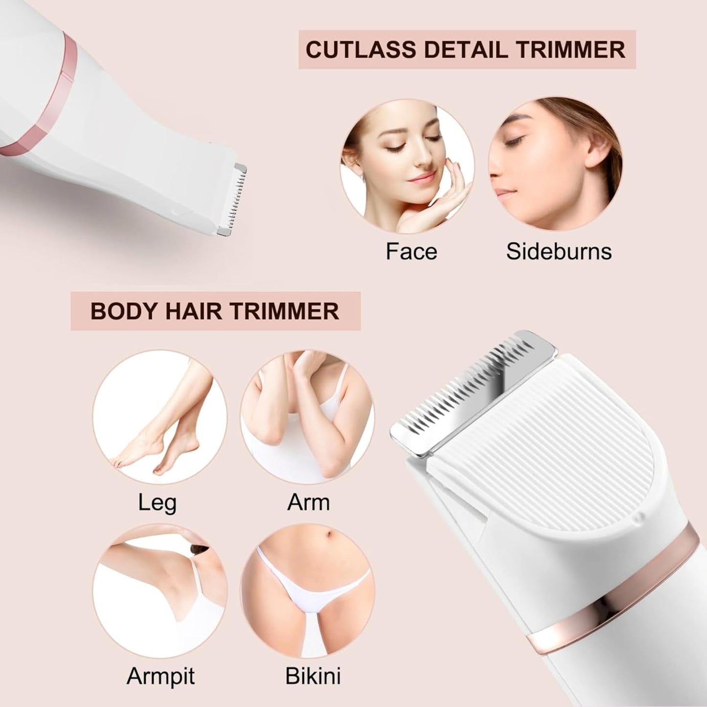 Women Trimmer , Body Electric Shaver with Type-C USB Rechargeable and 2 IN 1 Replaceable Ceramic Blade Heads, Ladies Bikini Trimmer