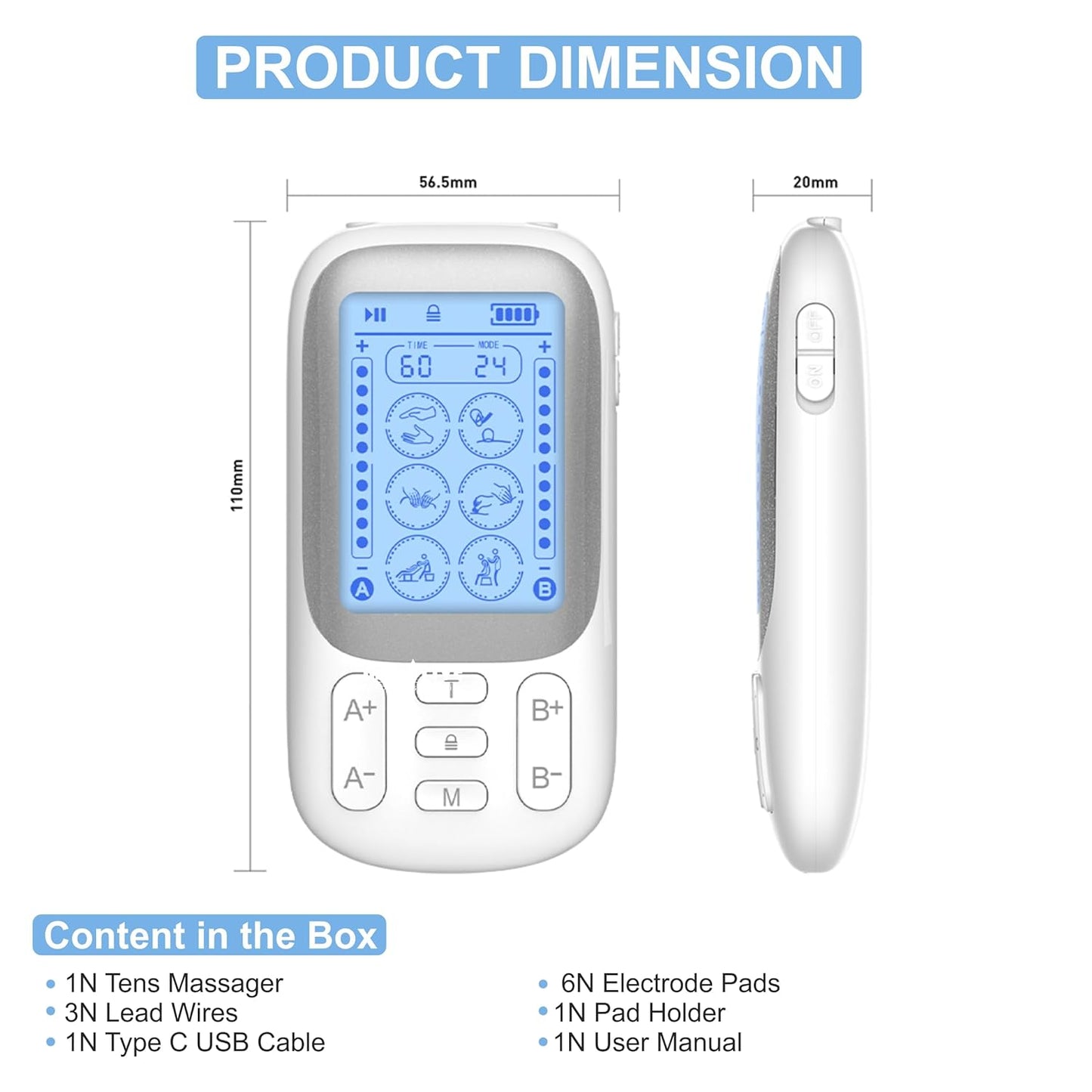 MEDITIVE 24 Modes Tens Unit Rechargeable Pain Relief Electric Pulse Impulse Body Massager Machine