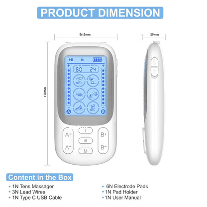 MEDITIVE 24 Modes Tens Unit Rechargeable Pain Relief Electric Pulse Impulse Body Massager Machine