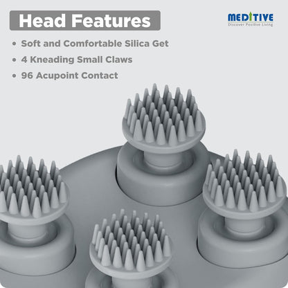 MEDITIVE Electric Scalp Massager | 3-Speed, 4 Detachable Heads | Waterproof Cordless Rechargeable