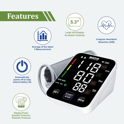 MEDITIVE Digital Blood Pressure Monitor with Rechargeable Battery and Type-C Charging USB Port