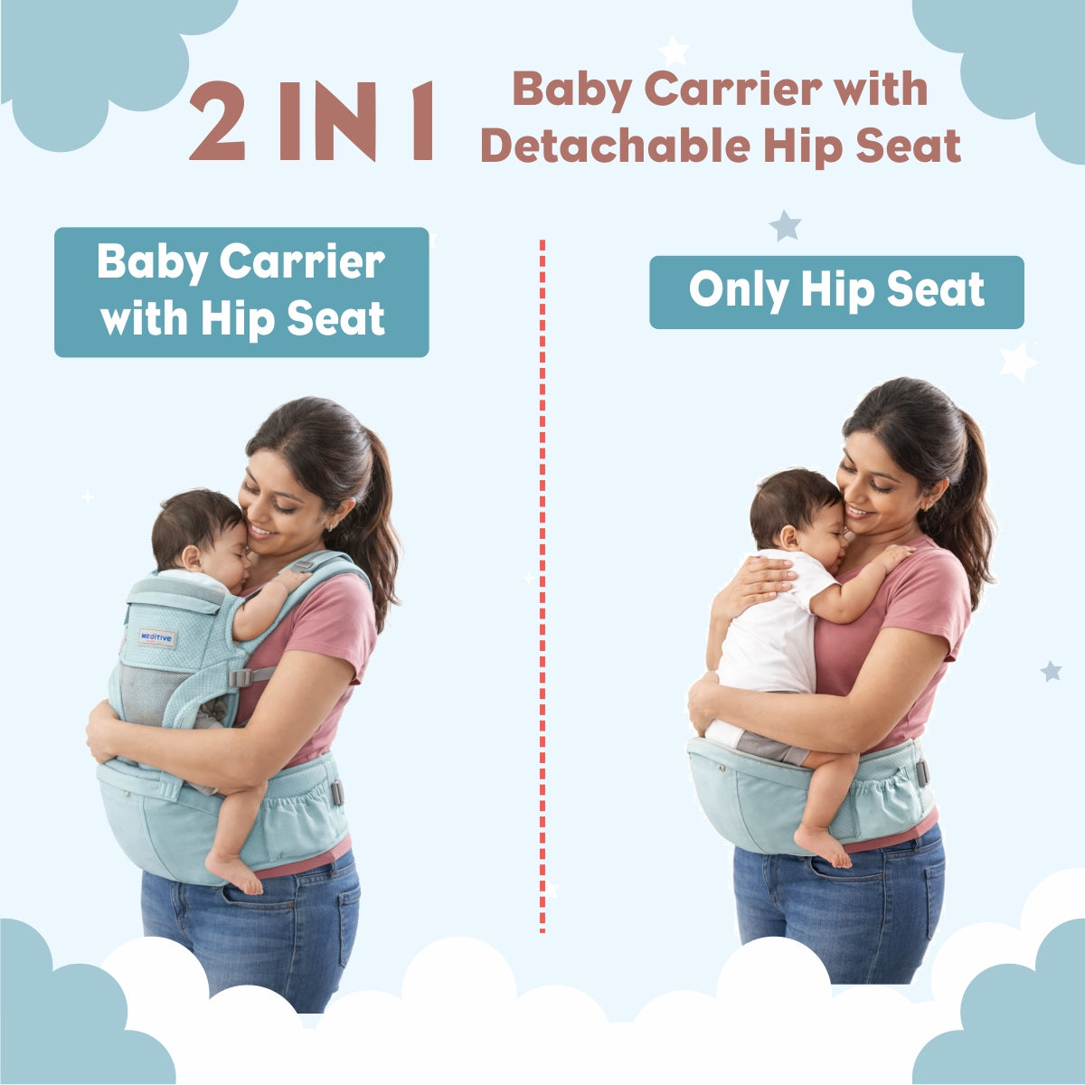 MEDITIVE Baby Carrier with Detachable Hip Seat (2 in 1),Ergonomically Designed