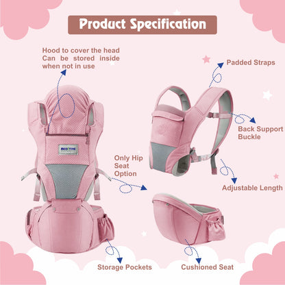 MEDITIVE 2 in 1 Cotton Baby Carrier with Detachable Hip Seat, Ergonomically Made