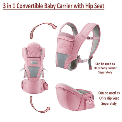 MEDITIVE 3 in 1 Cotton Baby Carrier with Detachable Hip Seat, Ergonomically Made