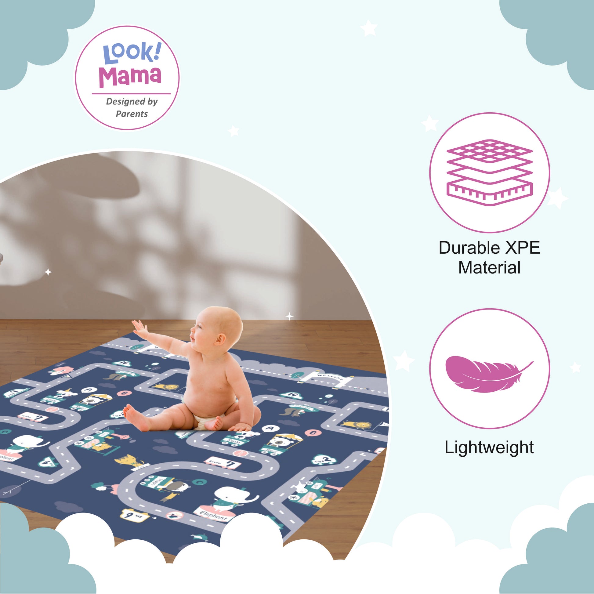 Meditive Reversible Baby Play Mat, BPA Free Learning Crawling Foldable Foam