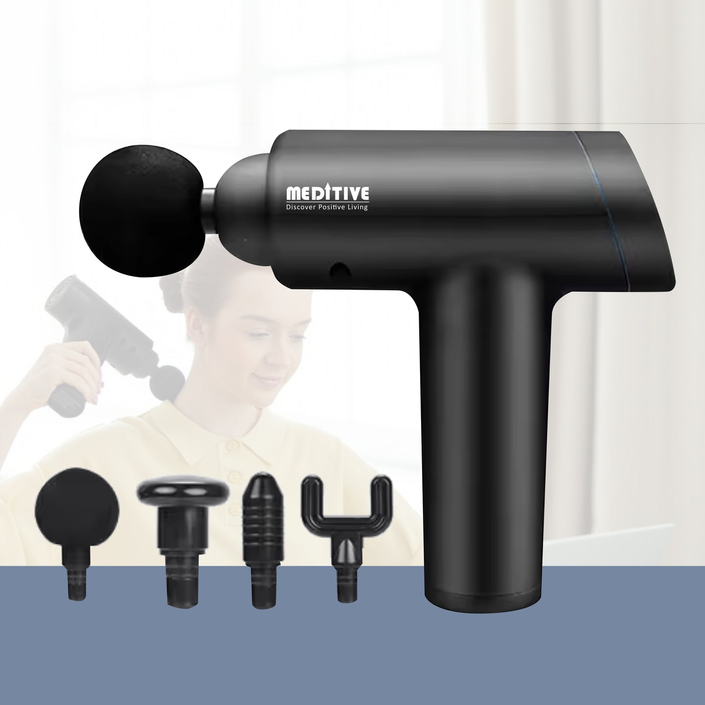 MEDITIVE Cordless Deep Tissue Massage Gun With 4 Attachments