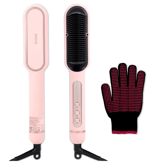 Hair Straightener Brush with 9 Temperature Settings, Fast Heating Hair Straightening Comb with LED Display