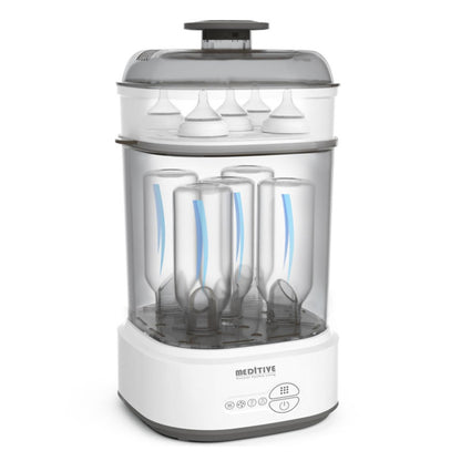 MEDITIVE Baby Bottle Sterilizer and Dryer | Electric Steam Sterilizer for Baby Bottles with Hot Air Drying | 10 Min Sterilization + 40/60 Min Drying | Auto Mode 58 Min | 2-in-1 Baby Bottle Sterilizer Machine for Feeding Bottles & Accessories