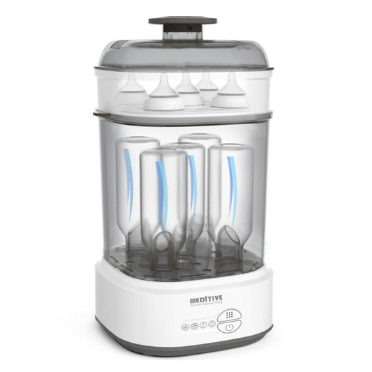 MEDITIVE Baby Bottle Sterilizer and Dryer | Electric Steam Sterilizer for Baby Bottles with Hot Air Drying | 10 Min Sterilization + 40/60 Min Drying | Auto Mode 58 Min | 2-in-1 Baby Bottle Sterilizer Machine for Feeding Bottles & Accessories