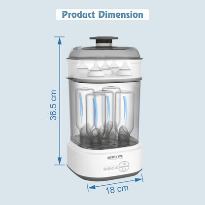 MEDITIVE Baby Bottle Sterilizer and Dryer | Electric Steam Sterilizer for Baby Bottles with Hot Air Drying | 10 Min Sterilization + 40/60 Min Drying | Auto Mode 58 Min | 2-in-1 Baby Bottle Sterilizer Machine for Feeding Bottles & Accessories