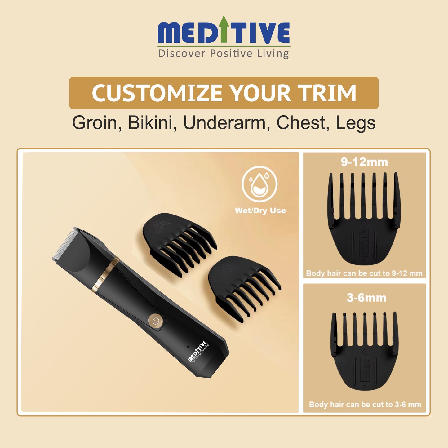 MEDITIVE Hair Trimmer- Ceramic Blade Balls and Body Hair Trimmer – Waterproof