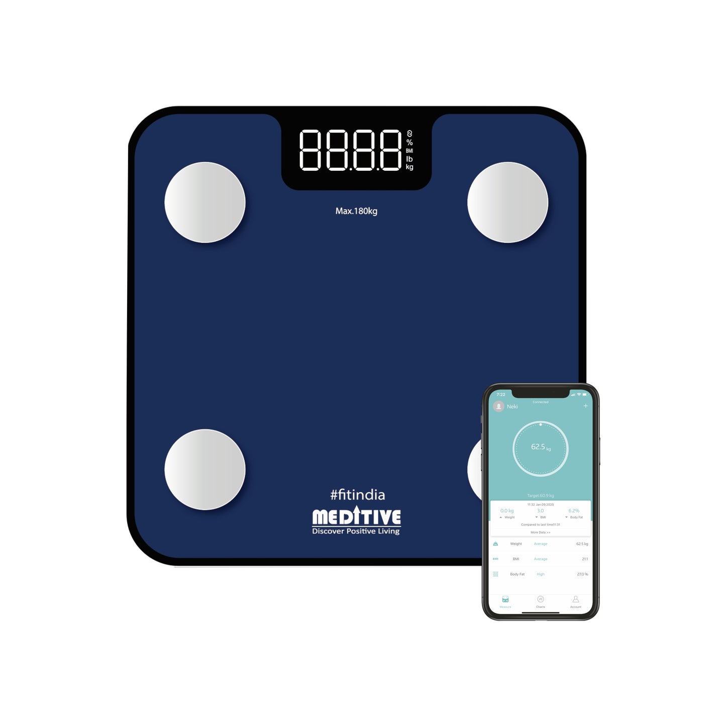 Digital Human Weighing Scale for Body weight, Glass Platform, BMI Bluetooth Scale, (Minimum Weight: 7Kg , Maximum Weight: 180 Kg)