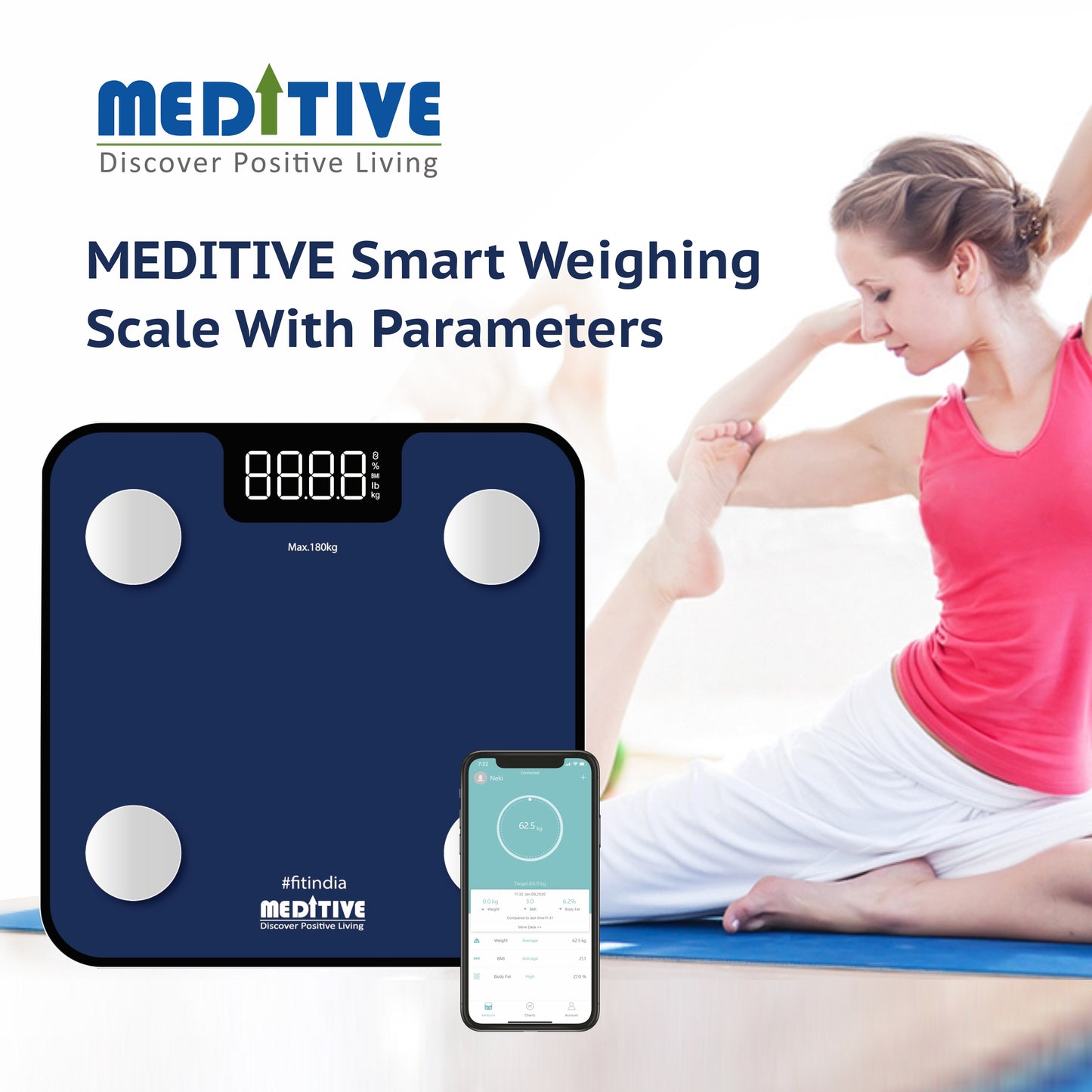 Digital Human Weighing Scale for Body weight, Glass Platform, BMI Bluetooth Scale, (Minimum Weight: 7Kg , Maximum Weight: 180 Kg)