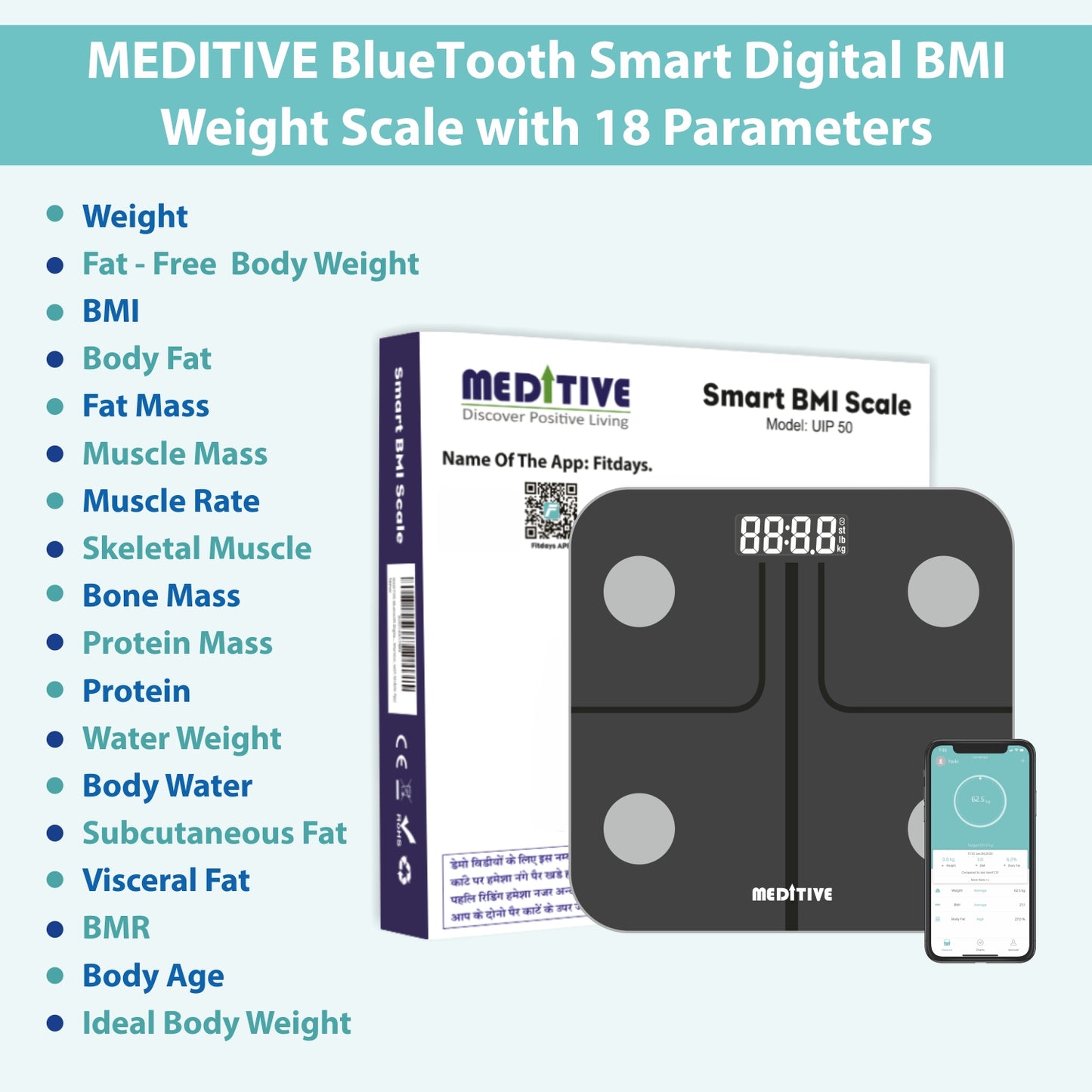 Digital Human Weighing Scale, BMI Weight Scale with Body Fat Analyzer and Fitness