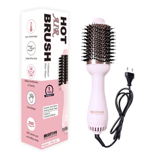 Hot Air Brush for Hair Styling with Ceramic Tourmaline Coated,1200 Watts Hair Volumizer Brush With 3 Heat & 2 Speed Settings, Ionic Technology, Overheat Protection, Lightweight Design