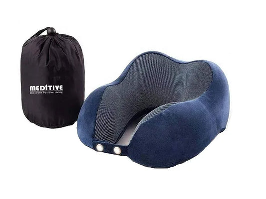 Memory Foam Neck Pillow for Travel (Blue)