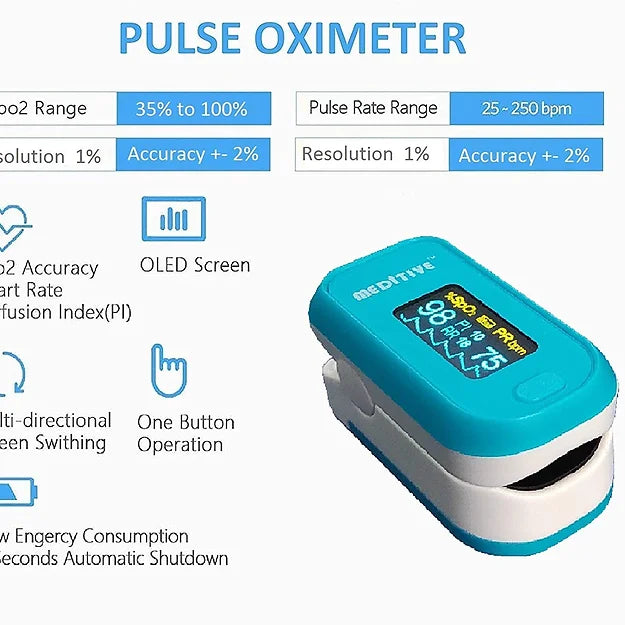 MEDITIVE Finger Tip Pulse Oximeter With Alarm Function. Blood Oxygen, Pulse Rate