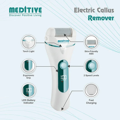 MEDITIVE Callus Remover with 3 Interchangeable Head Rollers, Rechargeable