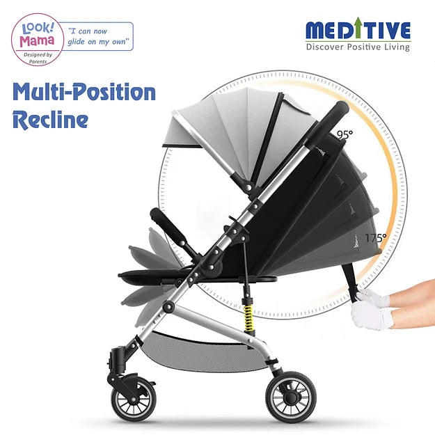 MEDITIVE Smart Baby Stroller/Pram, Compact Folding, Fully Reclining, Sun Canopy