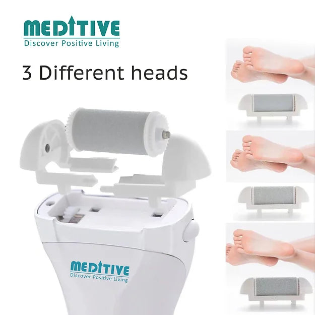 MEDITIVE Callus Remover with 3 Interchangeable Head Rollers, Rechargeable