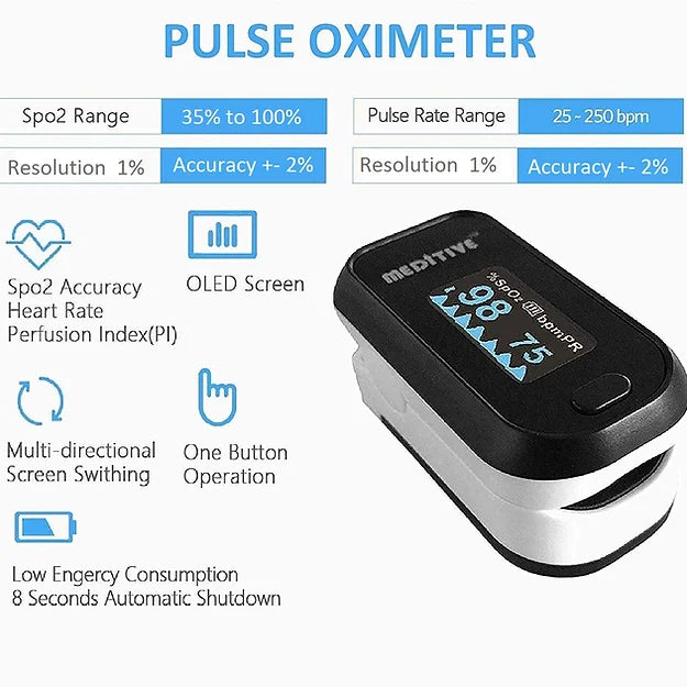 MEDITIVE Fingertip Pulse Oximeter, Dual Color OLED Display Blood Oxygen Monitor